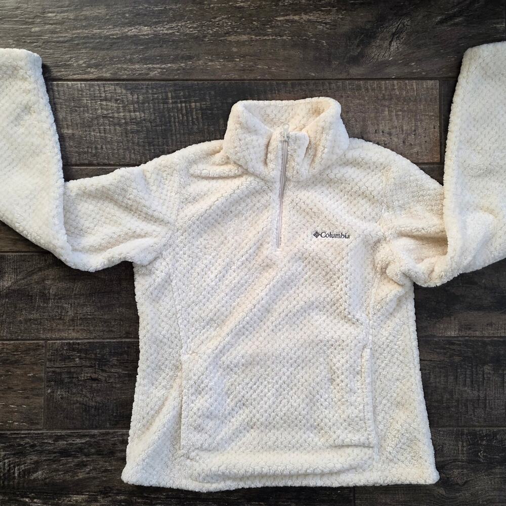 Columbia Cream Textured Half-Zip Hoodie Medium